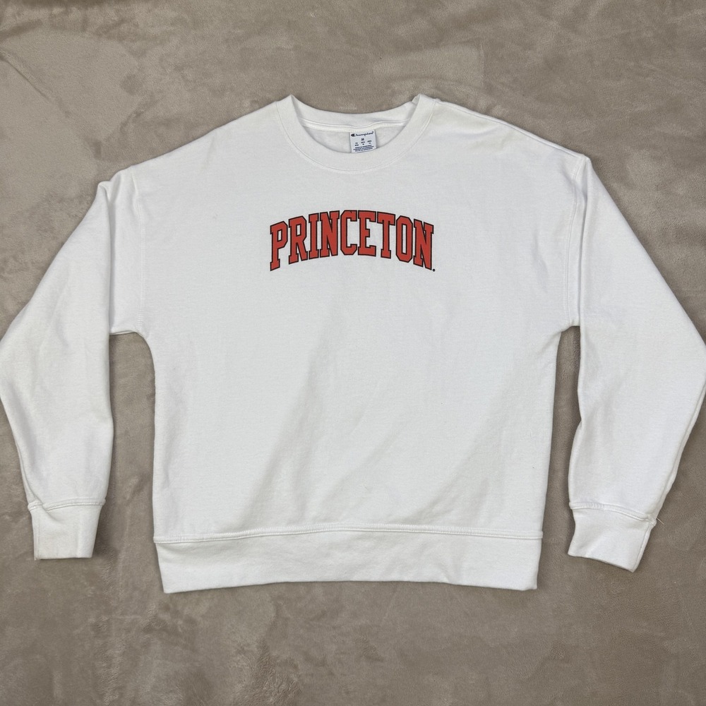 Princeton Champion Sweatshirt Mens Medium White Crewneck Fleece Pullover Graphic
